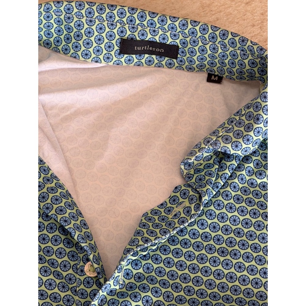 Turtleson Mens Performance Golf Polo Shirt Blue Green Geometric Print Size M - Picture 4 of 9